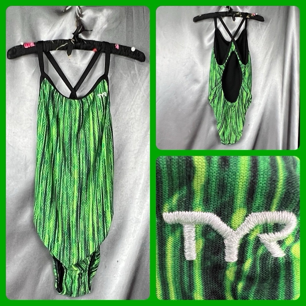TYR Women's Diamondfit One Piece Racing‎ Swimsuit XXL (38) Wavy Green / Black